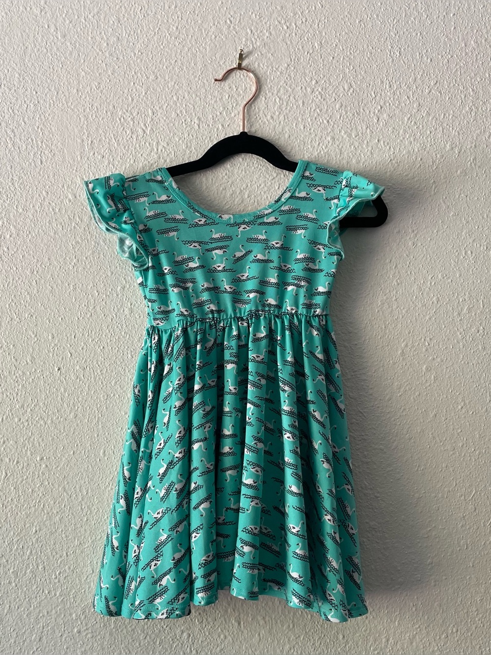 Dot Dot Smile Girls 2T Swan Print Twirl Dress Aqua Teal Flutter Sleeve